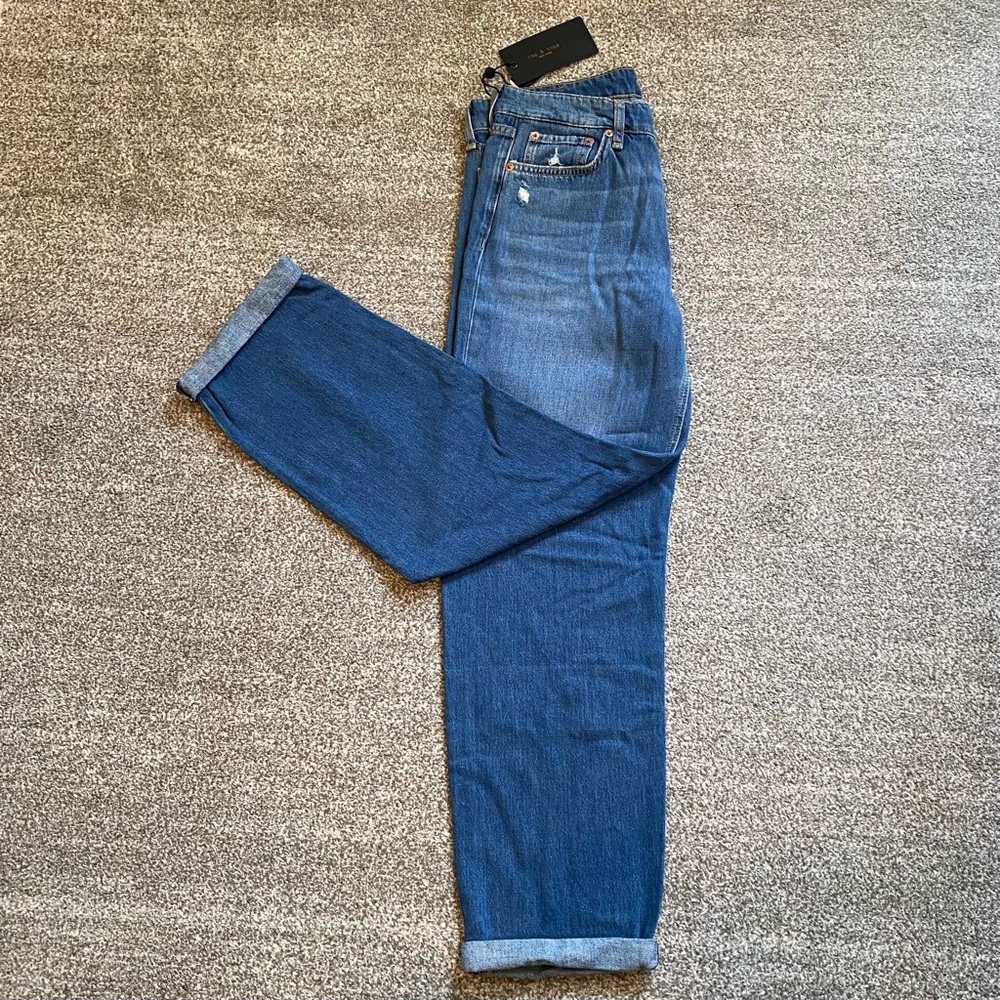 Rag & Bone Dre Low Rise Slim Boyfriend Jeans Frayed Right Hip Size 27